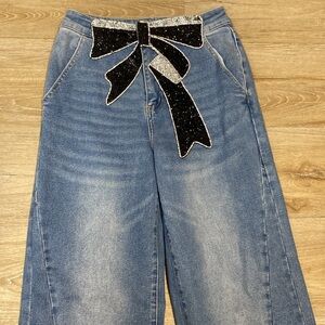 Muy Muy Wide Leg Jeans with Black Bow -M